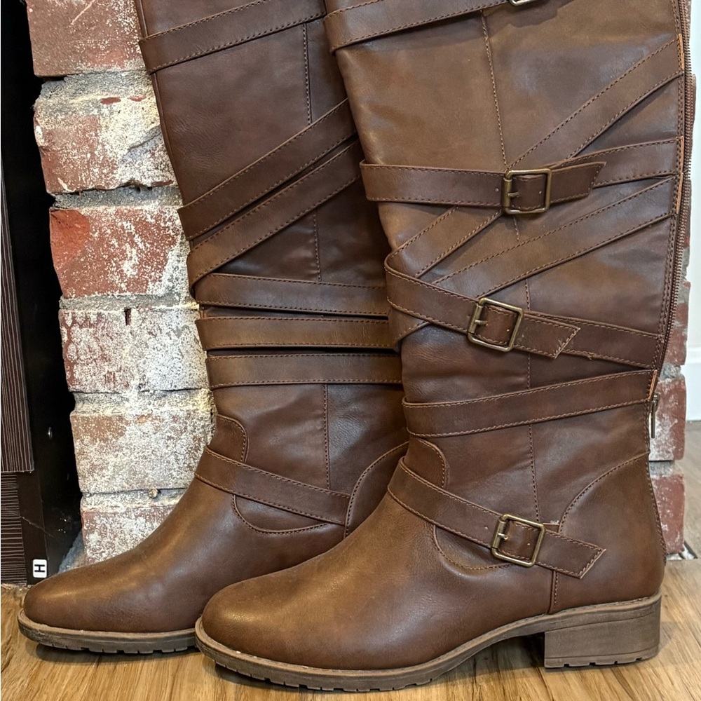 Brown Strappy Women's Riding Boots